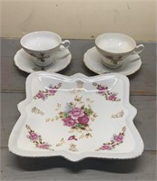 Tea Cups Saucers & Snack Plate