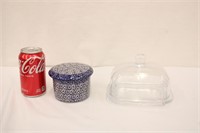 Polish Pottery Butter Dish & Glass Butter Dish