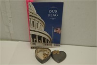 Heart Shaped Jewelry Box, 2 Rings, Book On Flag