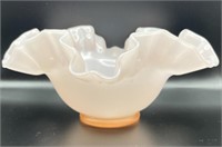 Fenton Rose Pink Overlay Ruffle Edge Bowl