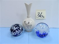 Lenox Decorated Vase & (2) Fancy Paperweights