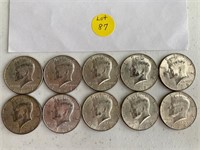 (10) Kennedy 40percent Silver Half Dollars 4-1967