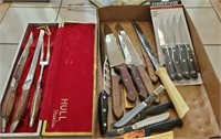 TRAY OF KNIVES, STEAK, CARVING, MISC