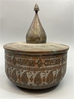 19thC Indo Persian Qajar Tinned Copper Lidded Bowl
