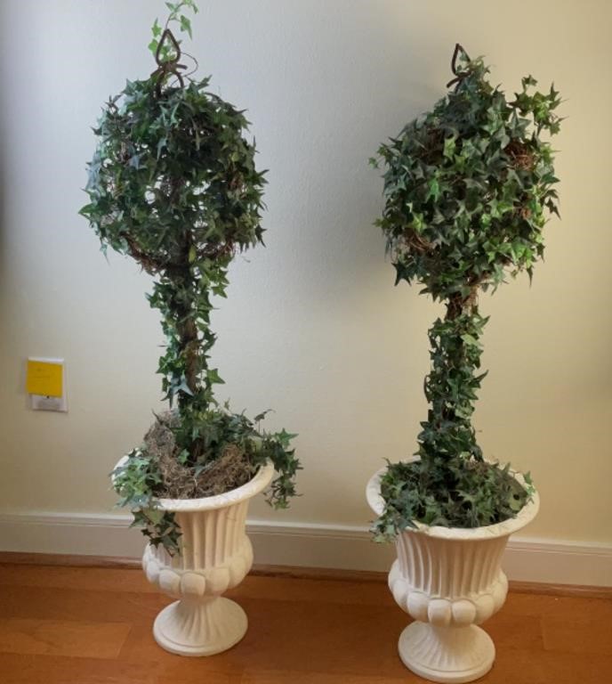 Faux Ivy Topiaries in Heavy Planters