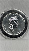 Of) 1990 Five dollar silver Canadian Maple leaf