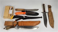 ASSORTED LOT OF FIXED BLADE KNIVES & MEATER