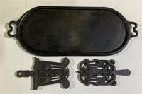 (L) Cast Iron Serving Tray and Love Bird/Grain