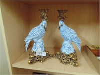 (2) Matching Blue Parrot Candle Holders