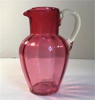 CRANBERRY GLASS PITCHER CLEAR HANDLE