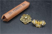 Vintage Butterfly & Flower Brooches