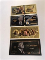 4 different Trump 2024 foil bills