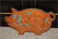 Vintage handpainted Wooden Pig Cutting Board 14.5"