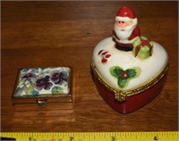 (2) Trinket Boxes incl: Santa Claus & Violets