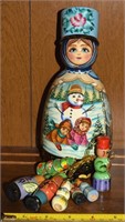 Vtg Russian Handpainted Nesting Doll w/ Ornaments