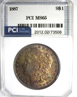 1887 Morgan PCI MS65 Iridescent Toning