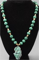 Asian Malachite Beaded & Pendant Necklace