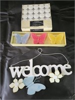 100 Tealights, Butterfly Candles & Welcome Sign