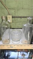 Antique medicine glass bottles + glass trinket box