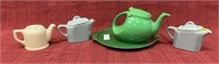 5 Unmatched Hall Ware, Green plate, 3 Creamers,