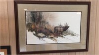 Framed Elk Watercolor Print, Signed & Numbered