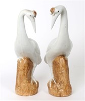 Chinese Pair of Porcelain Crane Statues