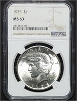 1925 Peace Silver Dollar NGC MS63 Nice Coin