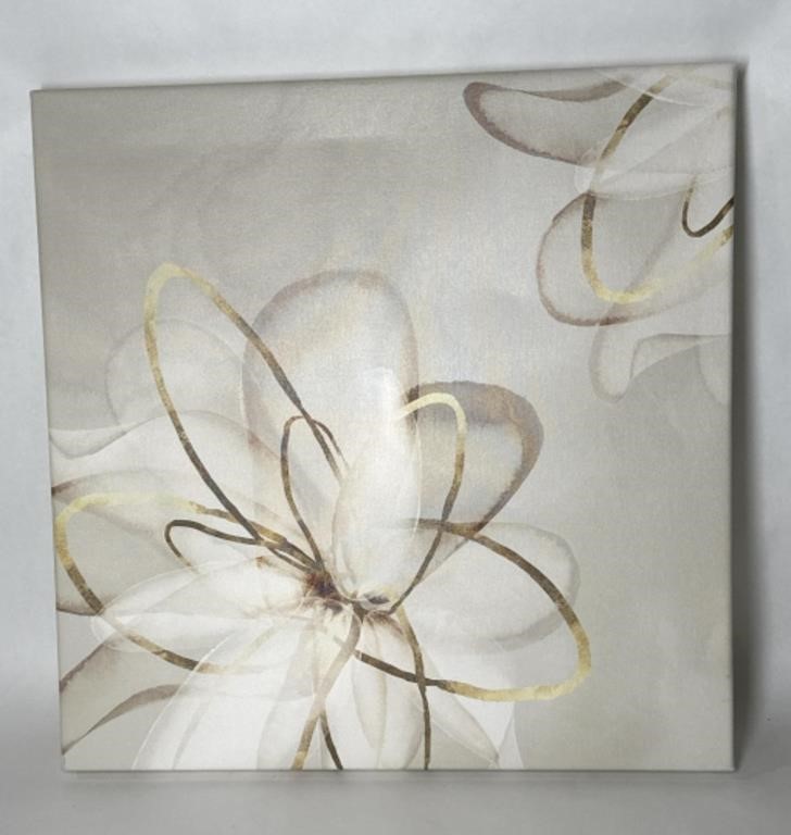 Neutral Canvas Art with Flowers & Metallic Accents