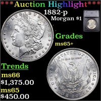 *Highlight* 1882-p Morgan $1 Graded ms65+