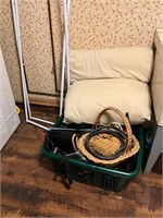 Laundry, basket, pillow clothes, pins, and purses