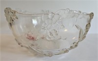 Glass Serving Bowl with Pink Flowers