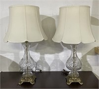 (A) 2 Chrystal and Brass Table Lamps 32”