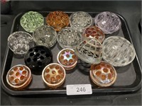 15 Vintage Glass, Metal Flower Frogs, Uranium.