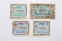 WWII Japanese Allied Military Currency Yen Notes