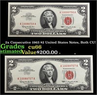 2x Consecutive 1963 $2 United States Notes, Both C