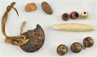 Antique Beads, Bells, Ammonite Fossil, Etc