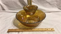 Marigold Carnival Glass Basket Weave Bowl  Set
