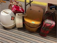 Vtg Picnic Basket, Hair Dryer, Thermos Set