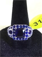 STERLING RING W/ 4 CT (T.W.) BLUE SAPPHIRE, SIZE 6