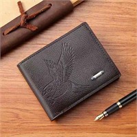 Eagle-Embossed Black PU Leather Men's Wallet: Wat