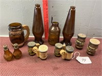 Vtg Brown Bottle Vases & S&P