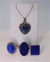 Lapis Lazuli Rings & Azurite Necklace 925