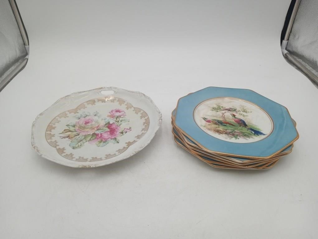 Wedgewood Peacock Plates & German Cake Plate