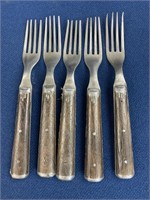 (5) Vintage Forks with wood grain handles