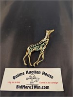 Vintage Giraffe Brooch w/ Jeweled & Enameled Body