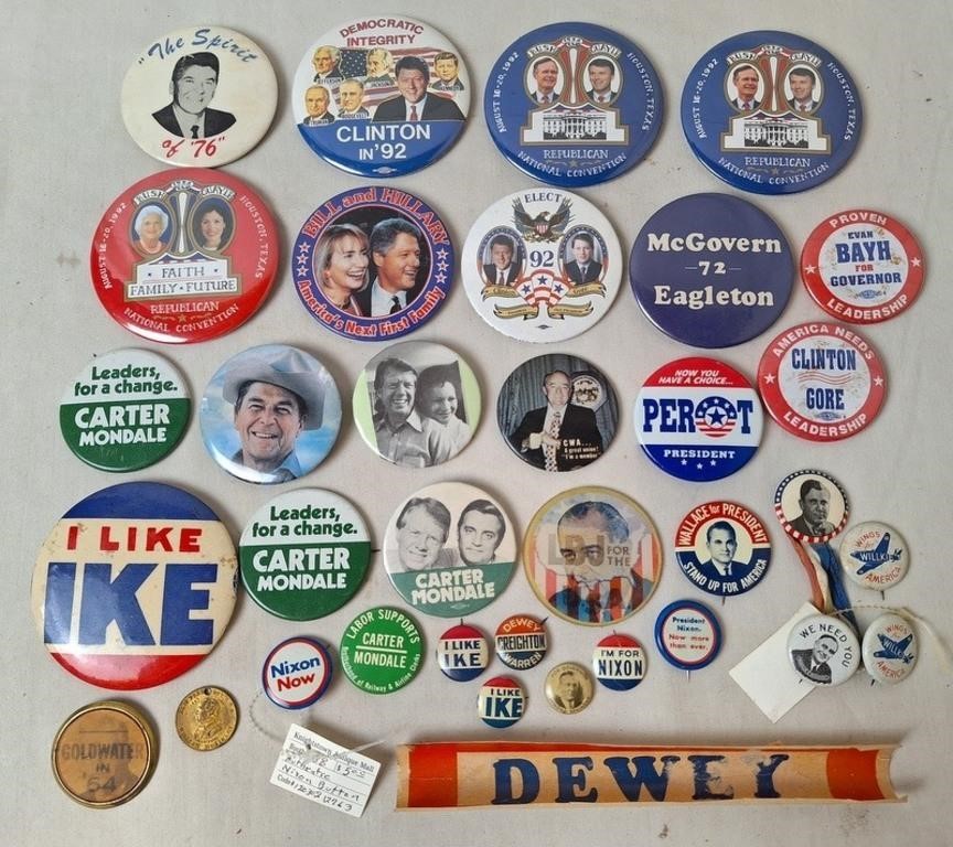 Political Button Pins, Vintage