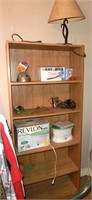 Wood grain book shelf w/contents Revlon Spa,