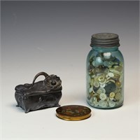 JB trinket metal box, compact case, and a jar of b