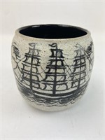 Signed Helin Studio Pottery Ship Piece