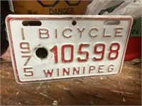 Vintage Winnipeg 1975 Bicylce License Plate